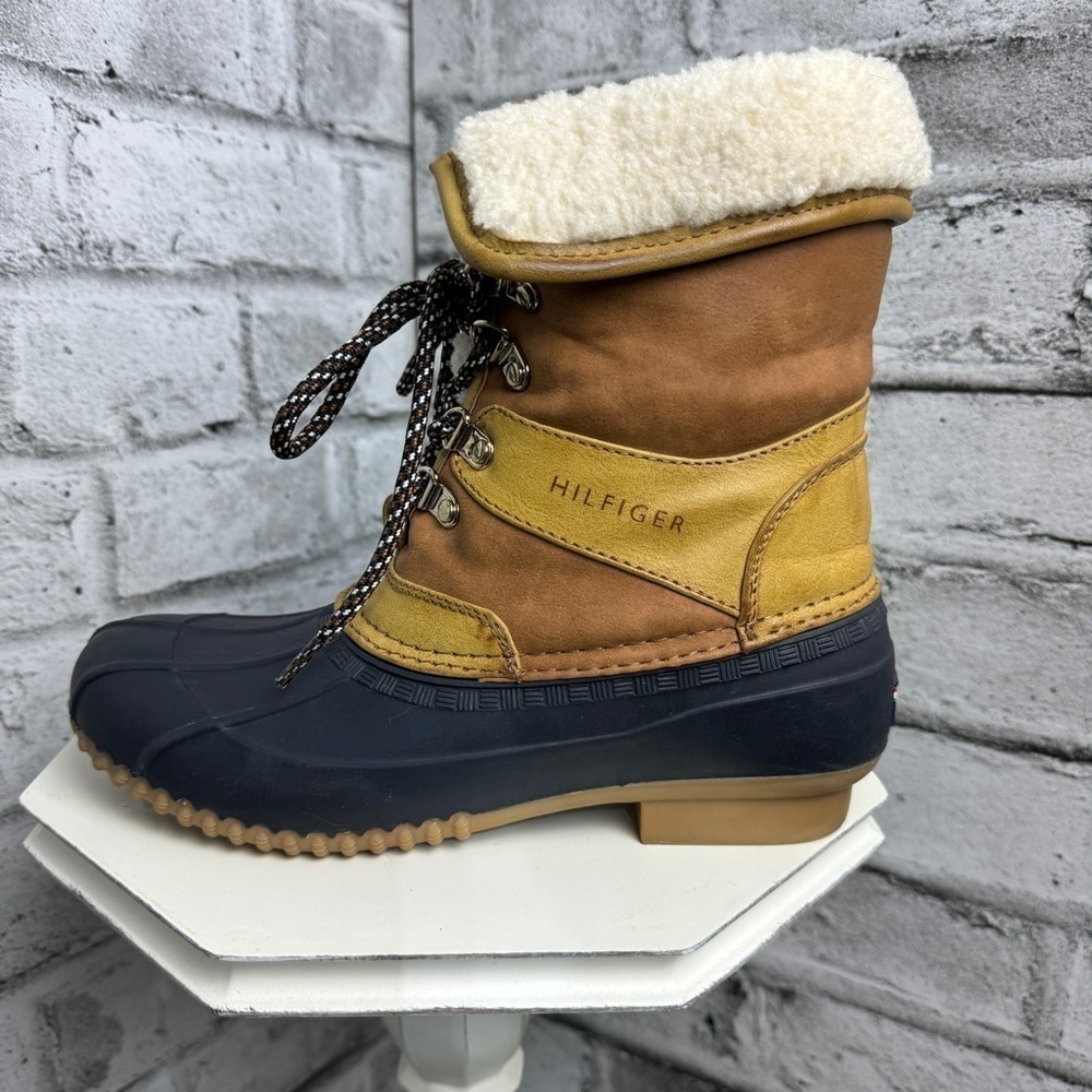 Tommy Hilfiger Rusteen Brown Leather Sherpa Lined Winter Duck Boots Size 7M